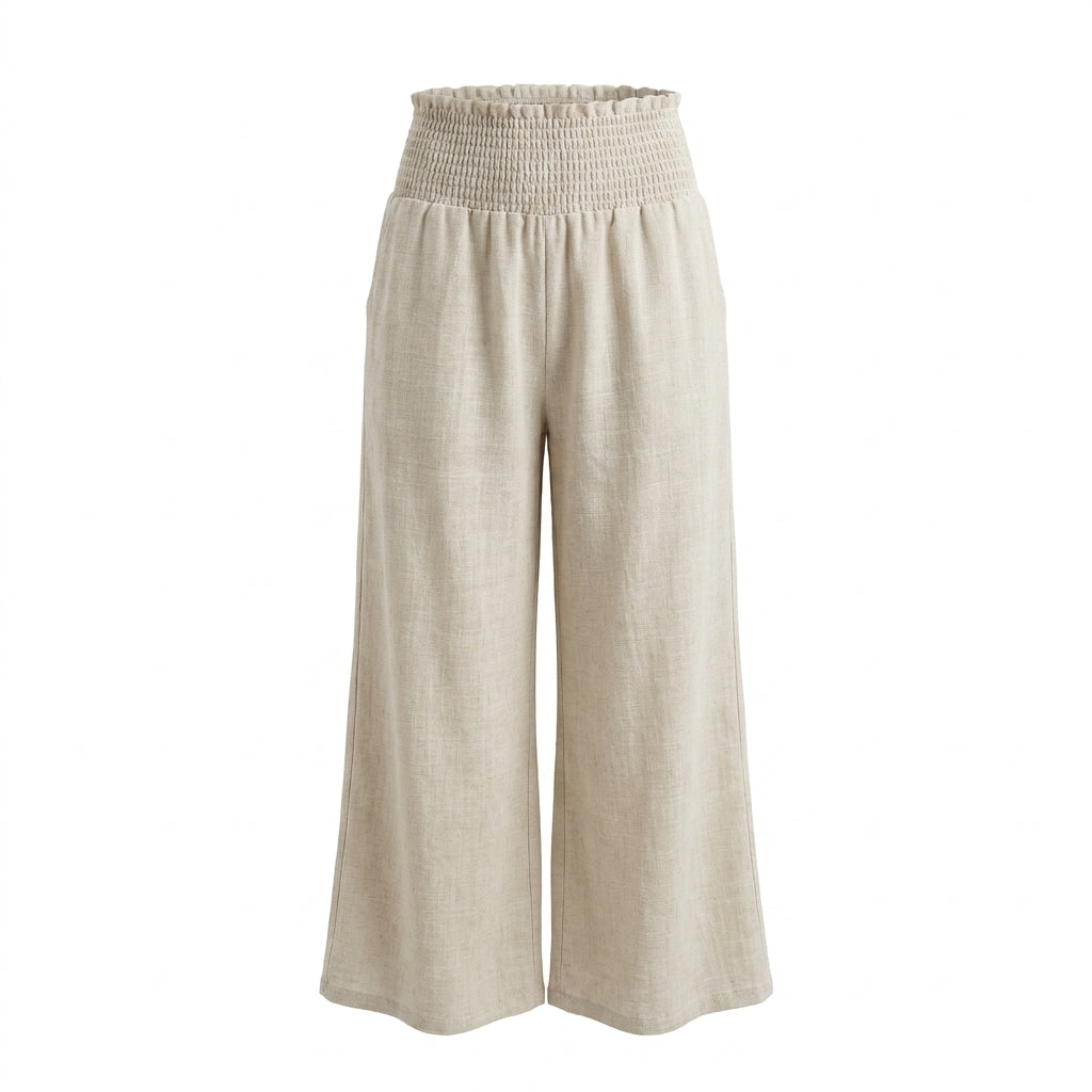 Women Smocked Waist Wide Leg Pants
