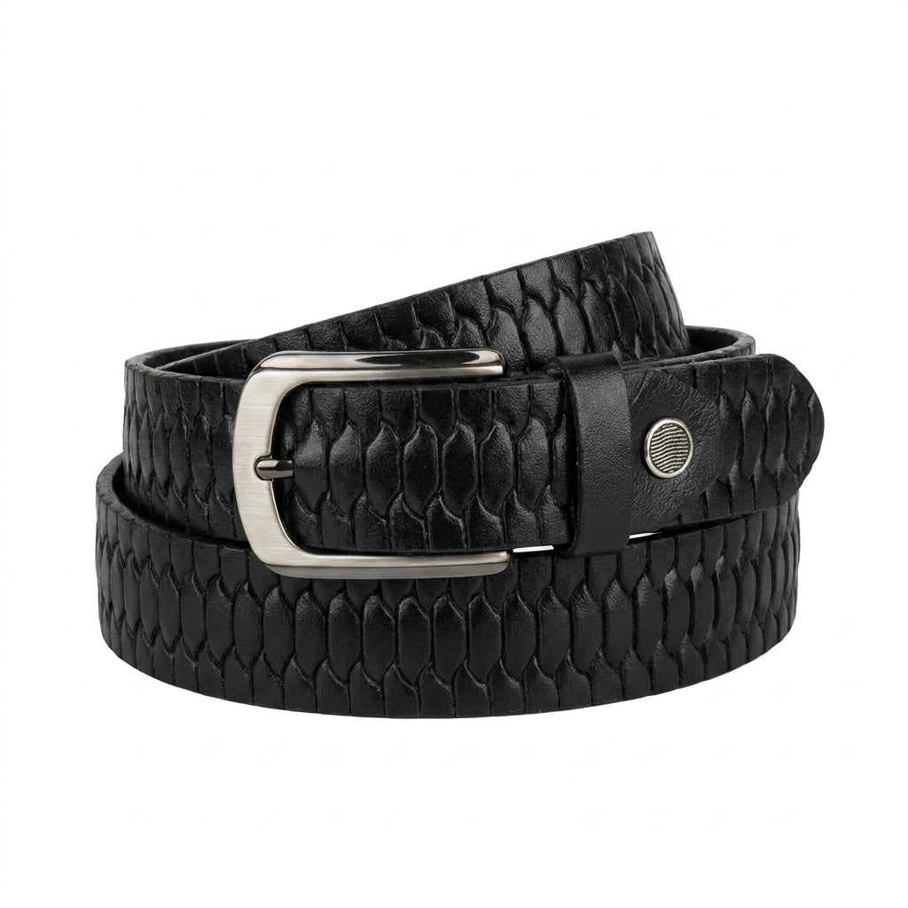 Men Textured Belt With Metal Buckle
