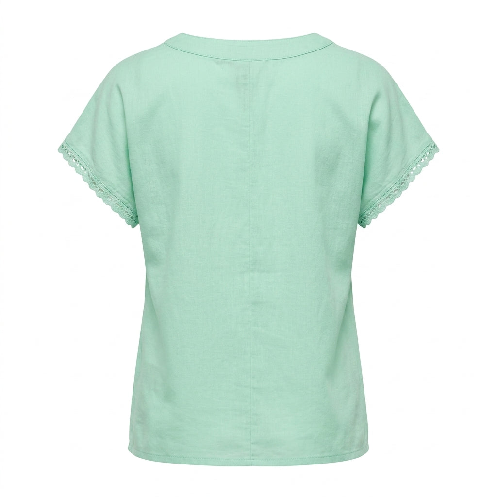 Casual Wear Women Lace Trim Henley Top