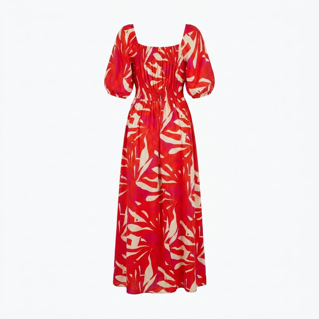 Women Abstract Print Smocked Midi Dress