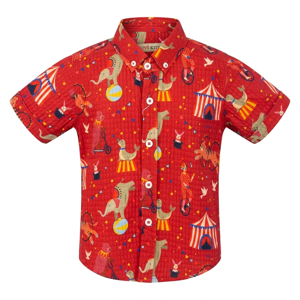 Kids Short Sleeve Circus Print Button Front Shirt