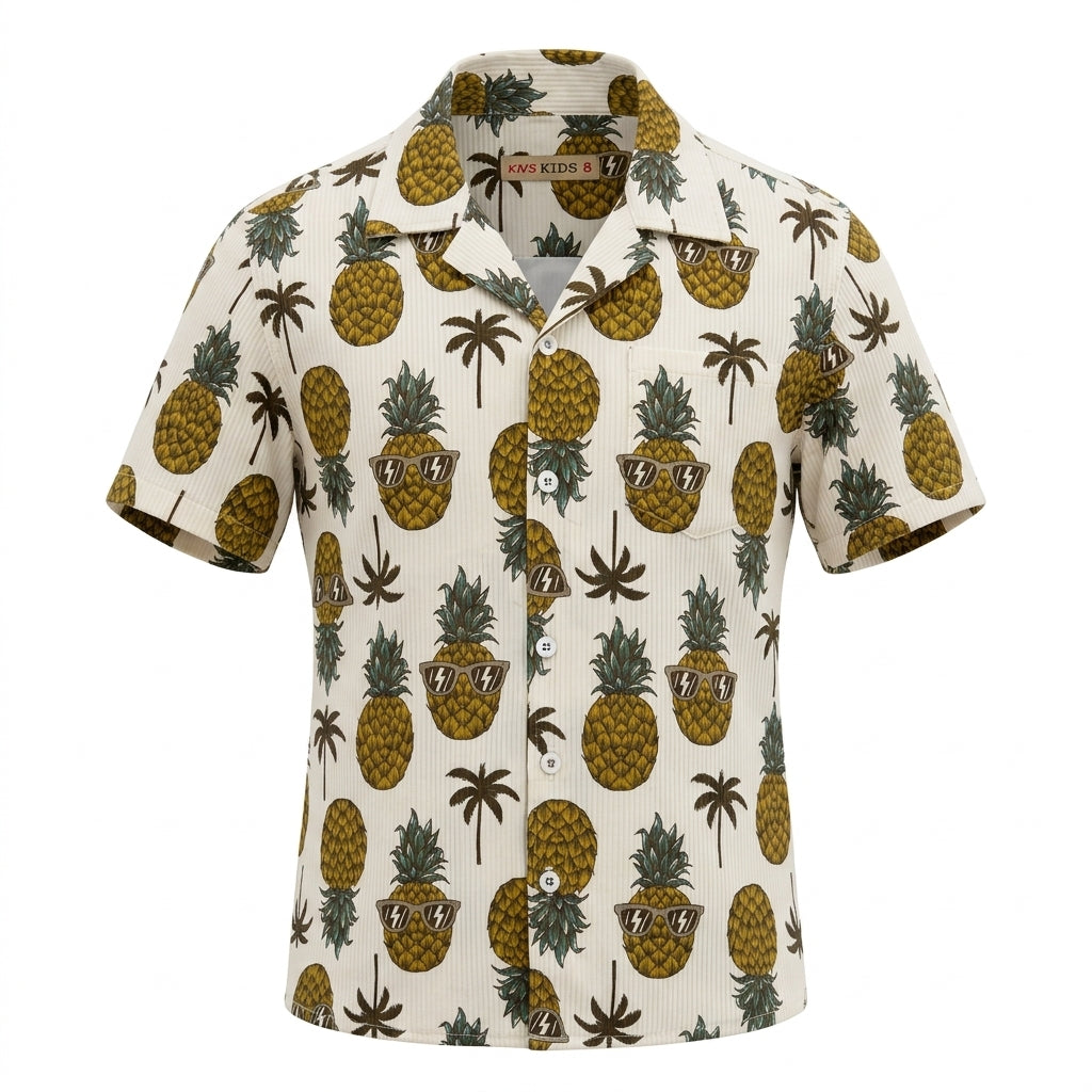 Kids Short Sleeve Pineapple Print Button Front Shirt