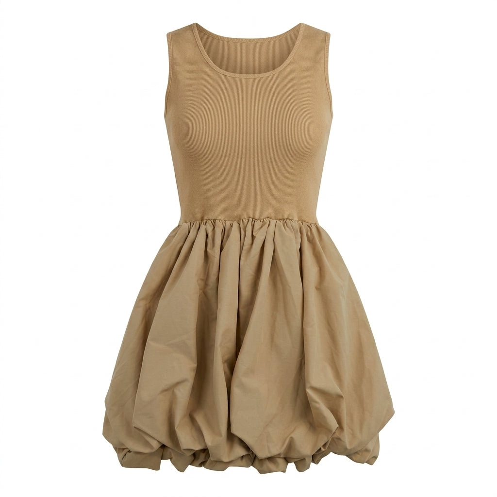 Girls Sleeveless Ribbed Bubble Dress