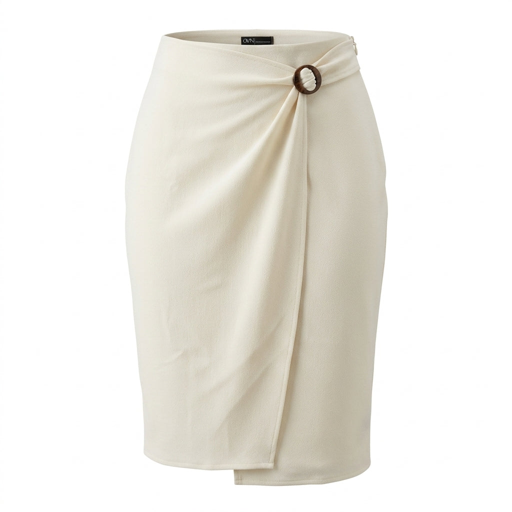 Wrap Style Midi Skirt With Buckle