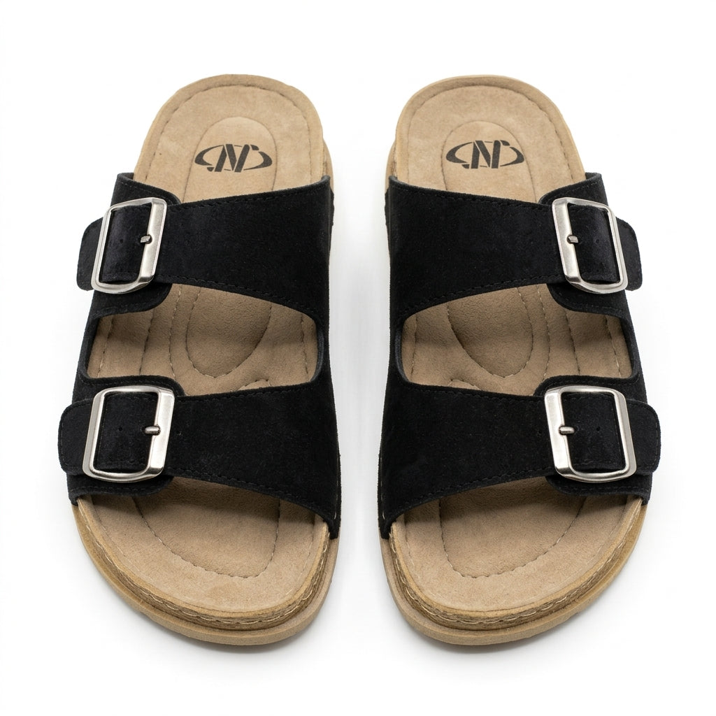 Double Buckle Slip On Sandals