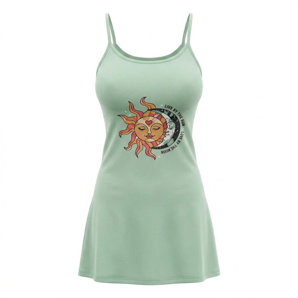 Women Sun And Moon Print Sleeveless Nightdress