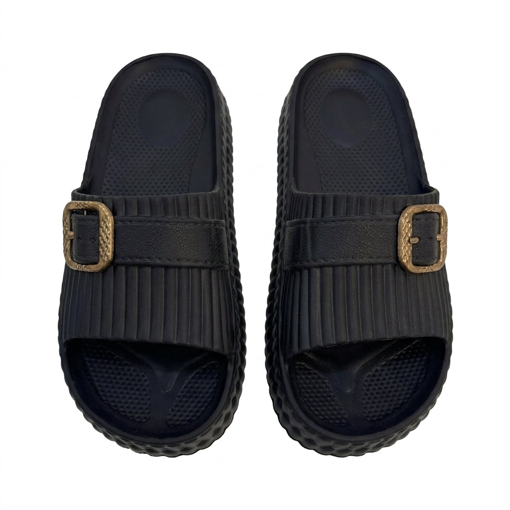 Women Ribbed Buckle Slide Slipper