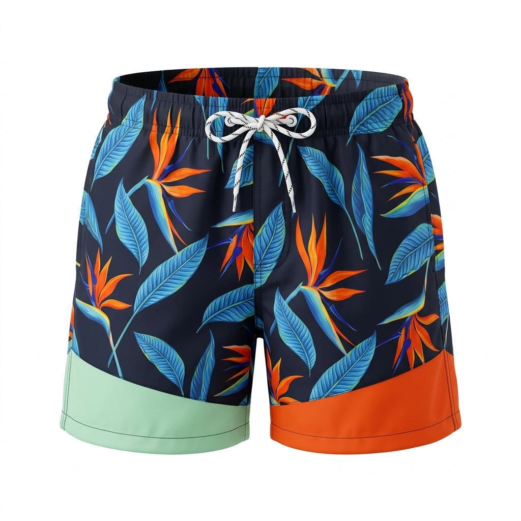 Men Tropical Leaf Print Swim Shorts