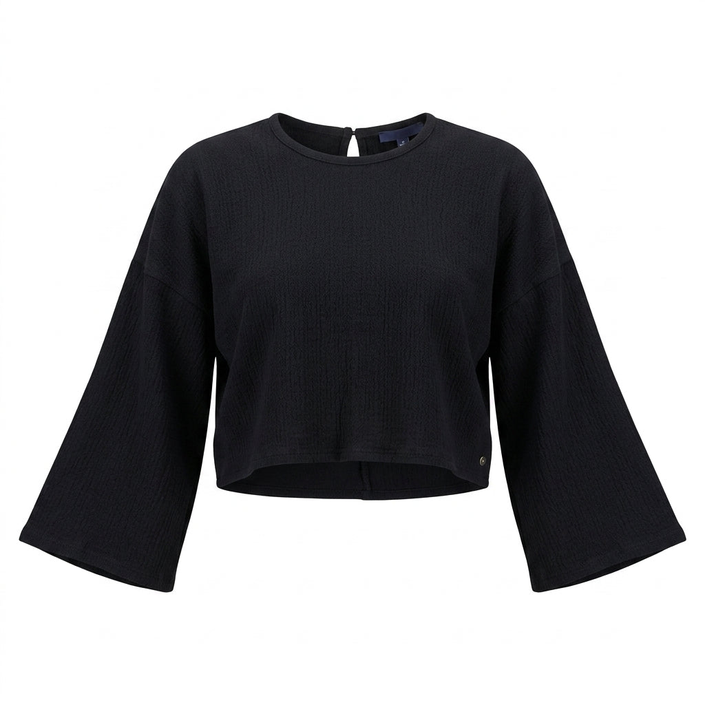 Women Textured Long Sleeve Cropped Top
