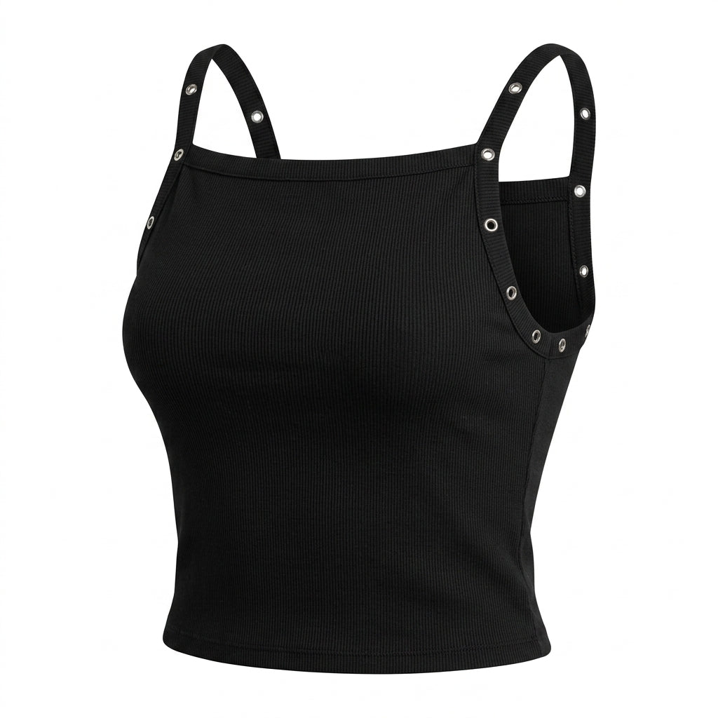 Women Ribbed Crop Top With Eyelet Strap