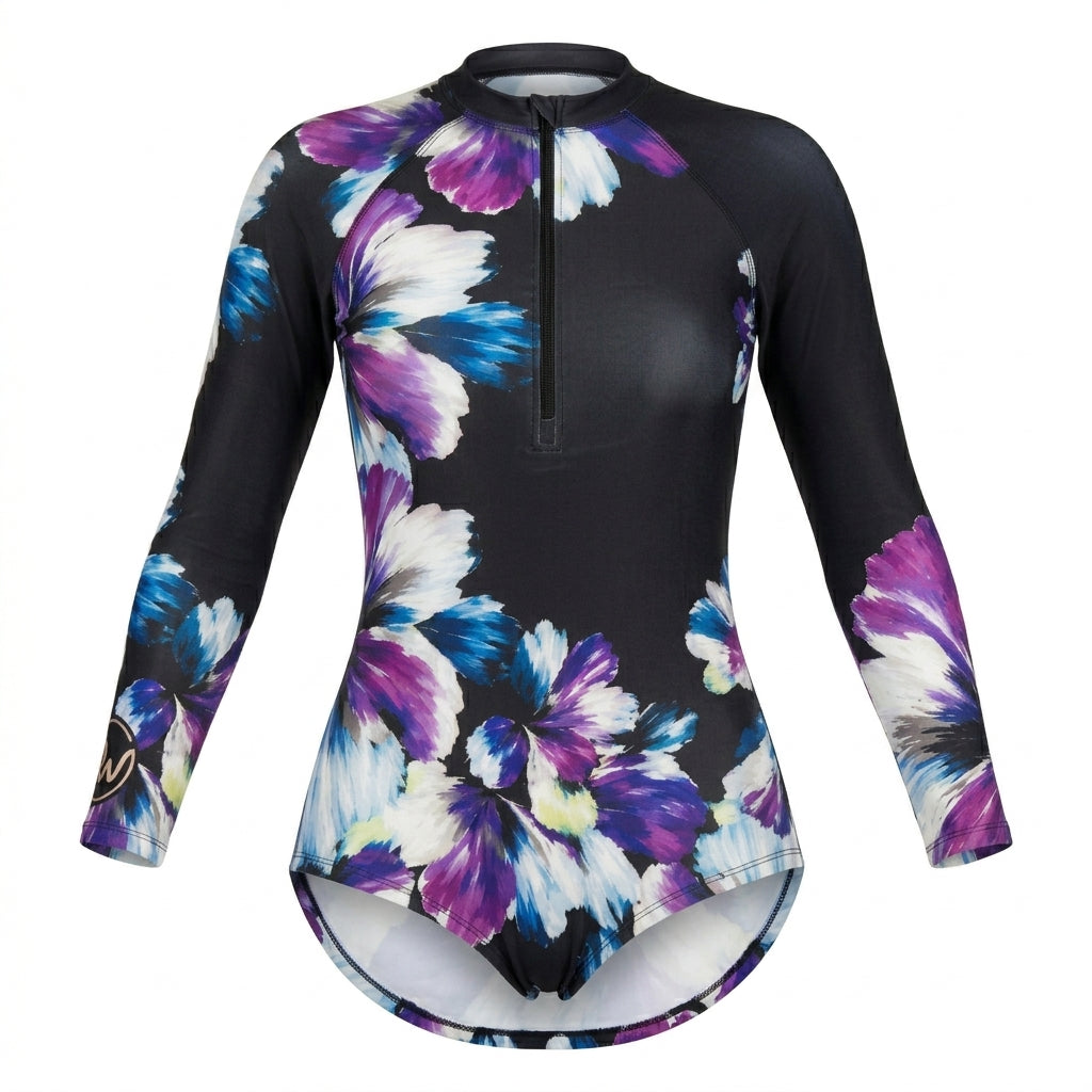 Women Modest Swimwear Set With Zipper Top Leggings And Head Cover Gradient