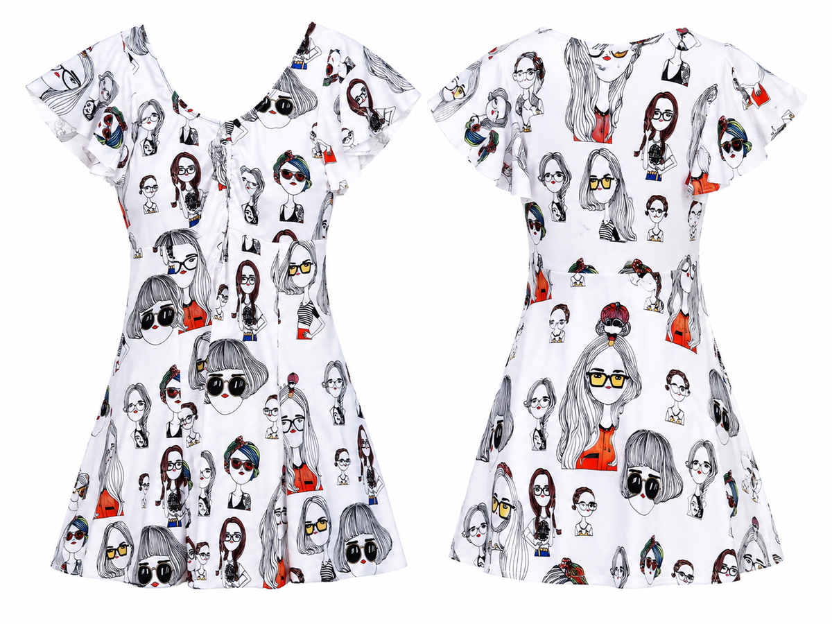 Girls Fashion Sketch Print Dress