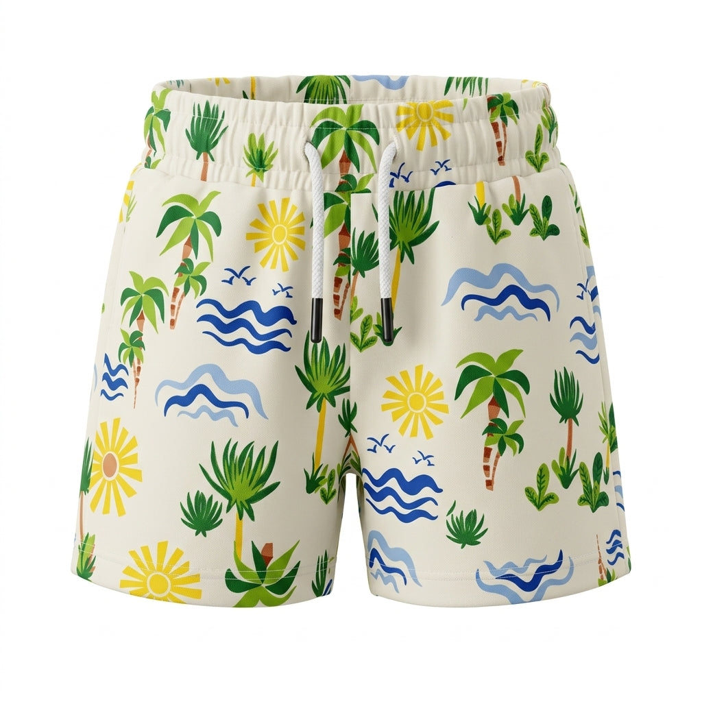 Kids Tropical Print Drawstring Shorts