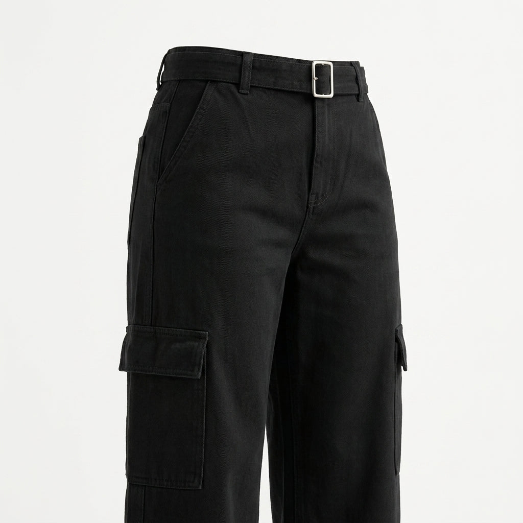 Belted Cargo Pants With A High Rise Waist