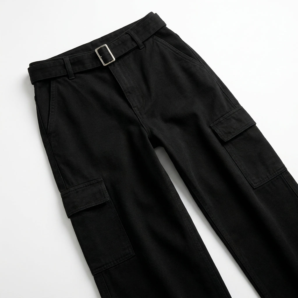 Belted Cargo Pants With A High Rise Waist