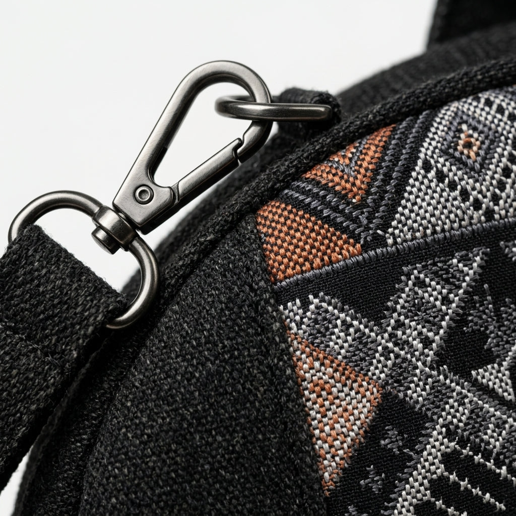 Textured Handbag With Ethnic Woven Front Panel