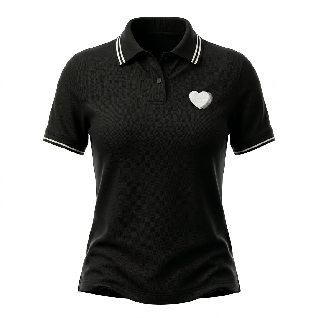 Casual Contrast Trim Short Sleeve Polo Top With Heart