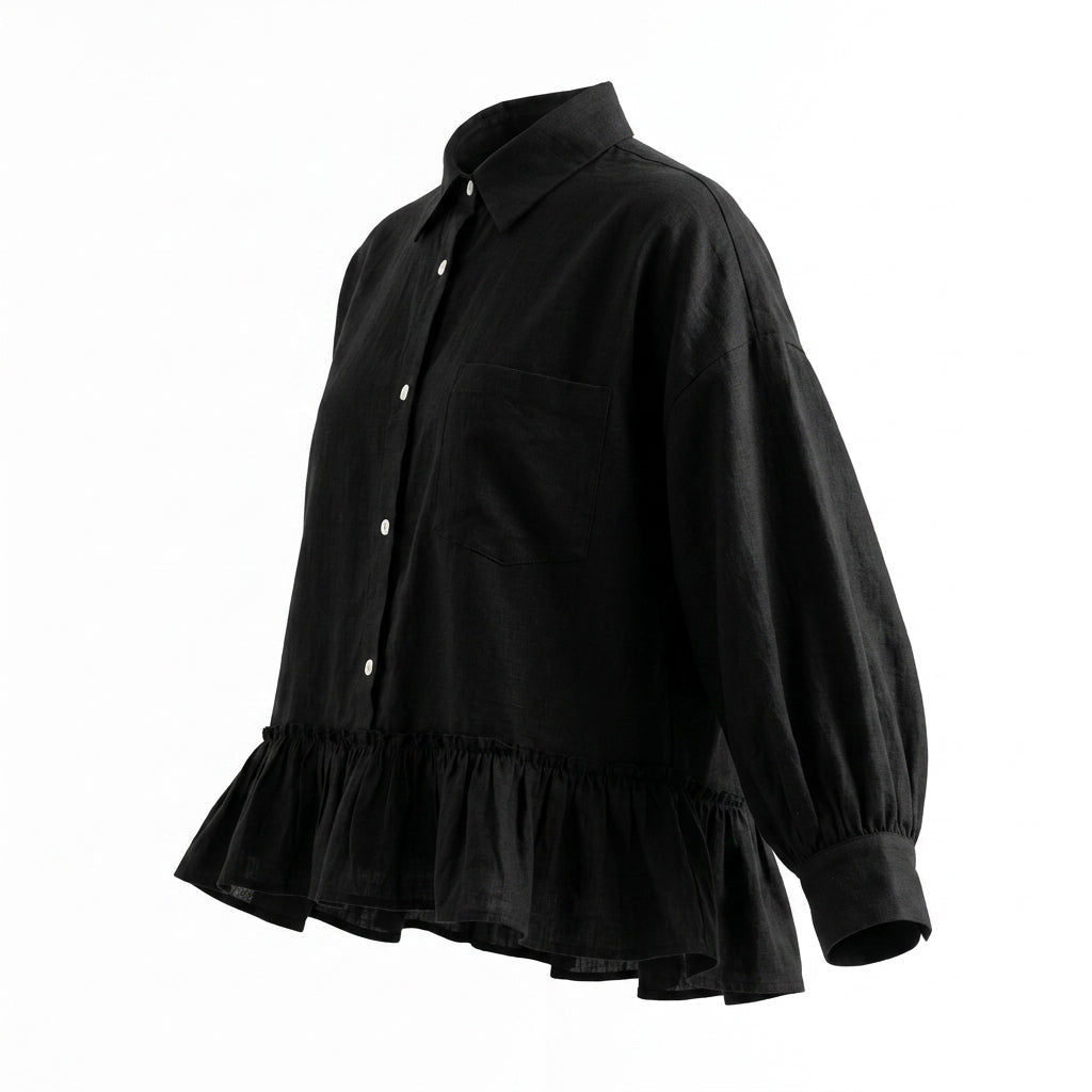 Girls Ruffle Hem Button Front Shirt