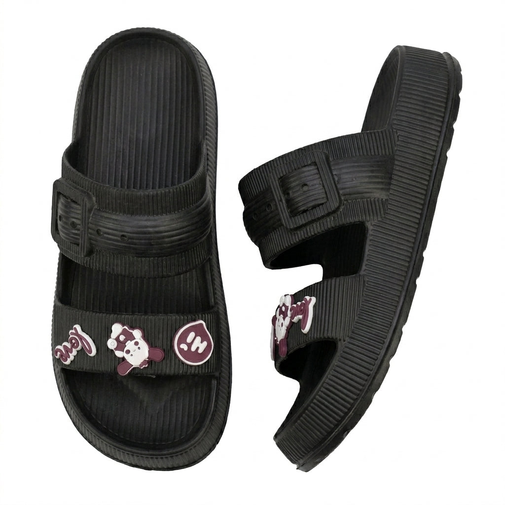 Women Ribbed Buckle Slide Slipper