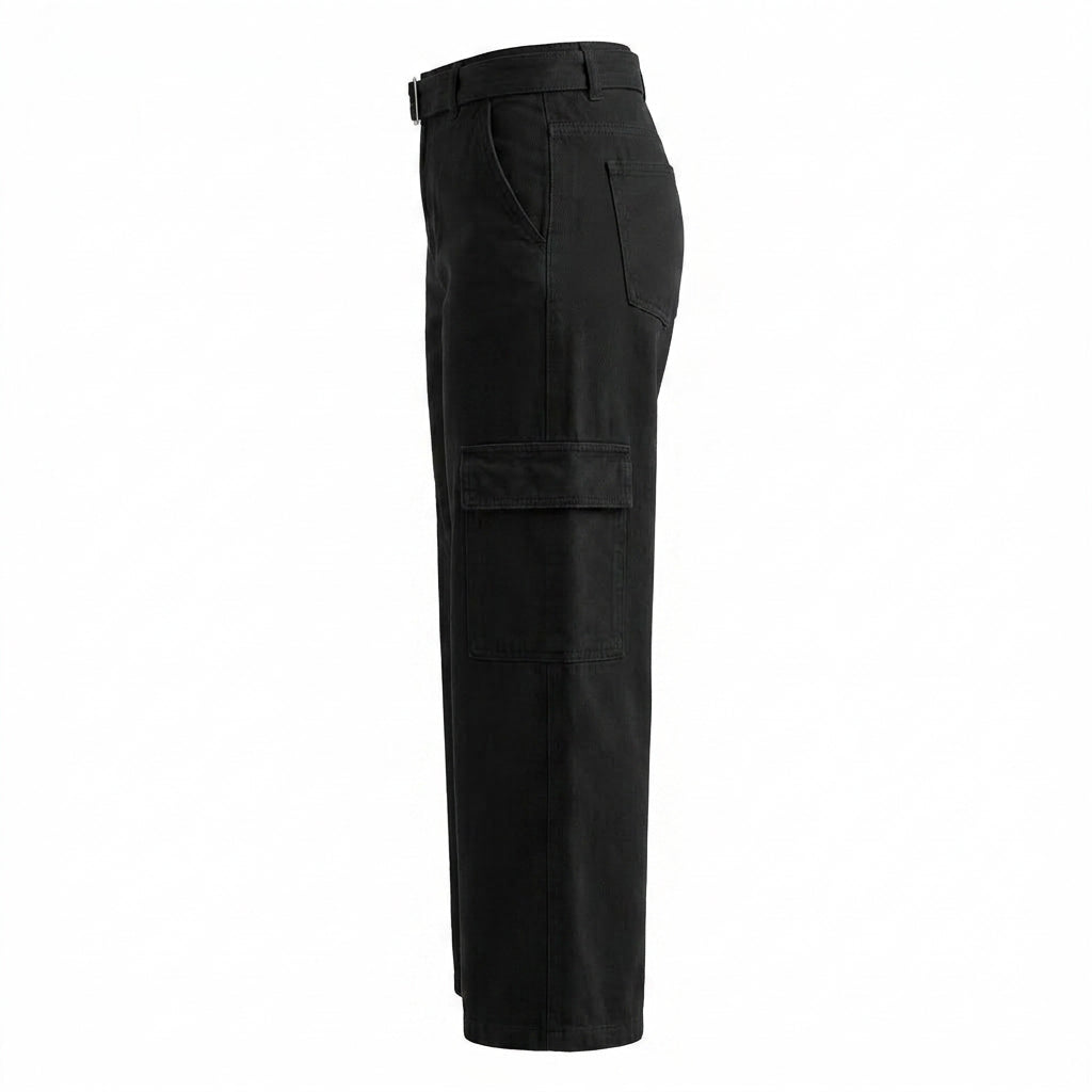 Belted Cargo Pants With A High Rise Waist