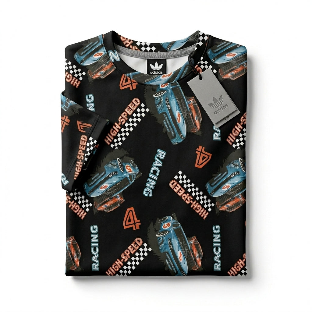 Kids Racing Print T Shirt And Shorts Set