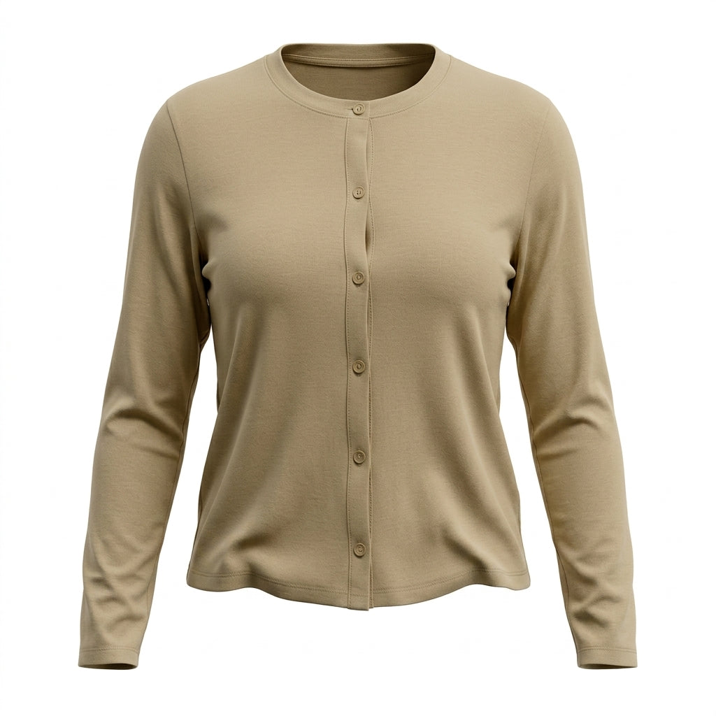 Long Sleeve Cardigan Top With Rou Neckline