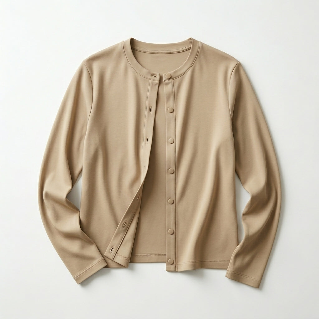 Long Sleeve Cardigan Top With Rou Neckline