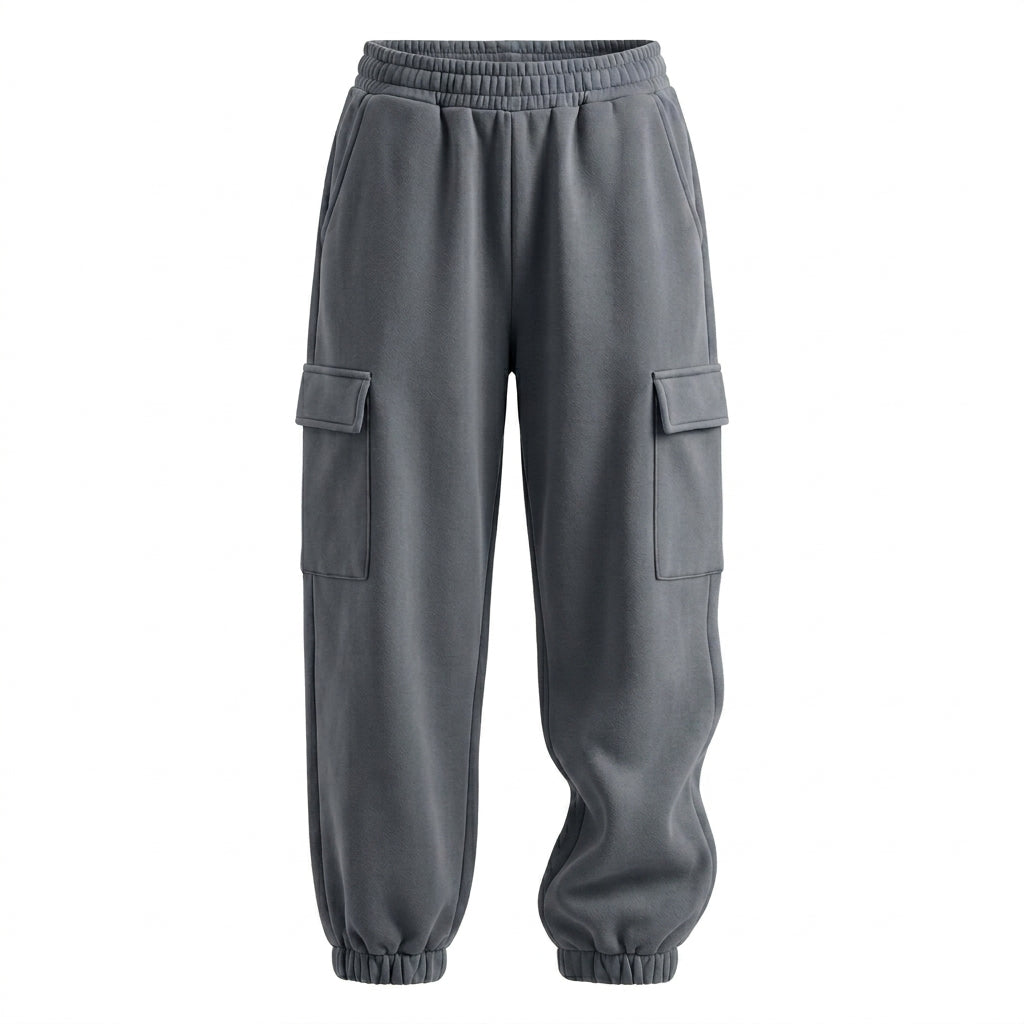 Fleece Cargo Jogger Pants With Elastic Waist