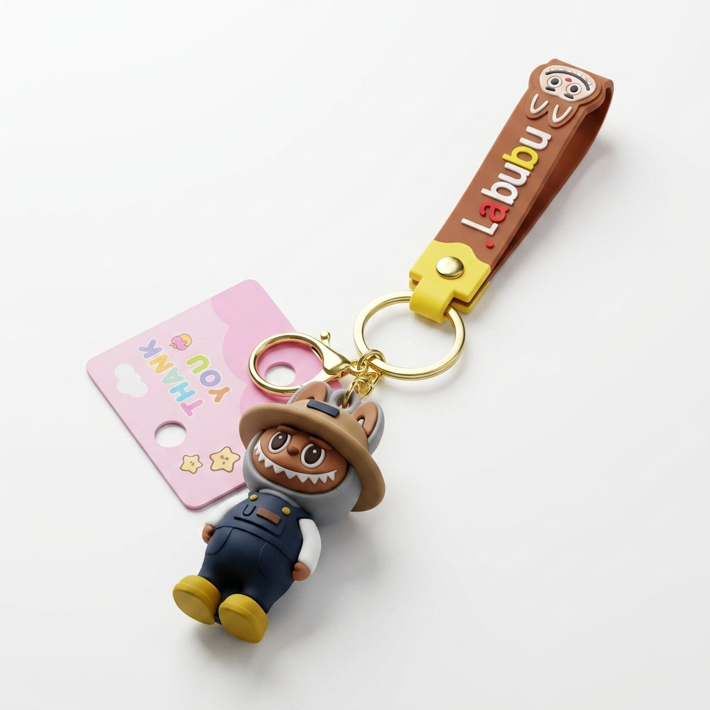 Labubu Character Silicone Strap Keychain With Figure Charm