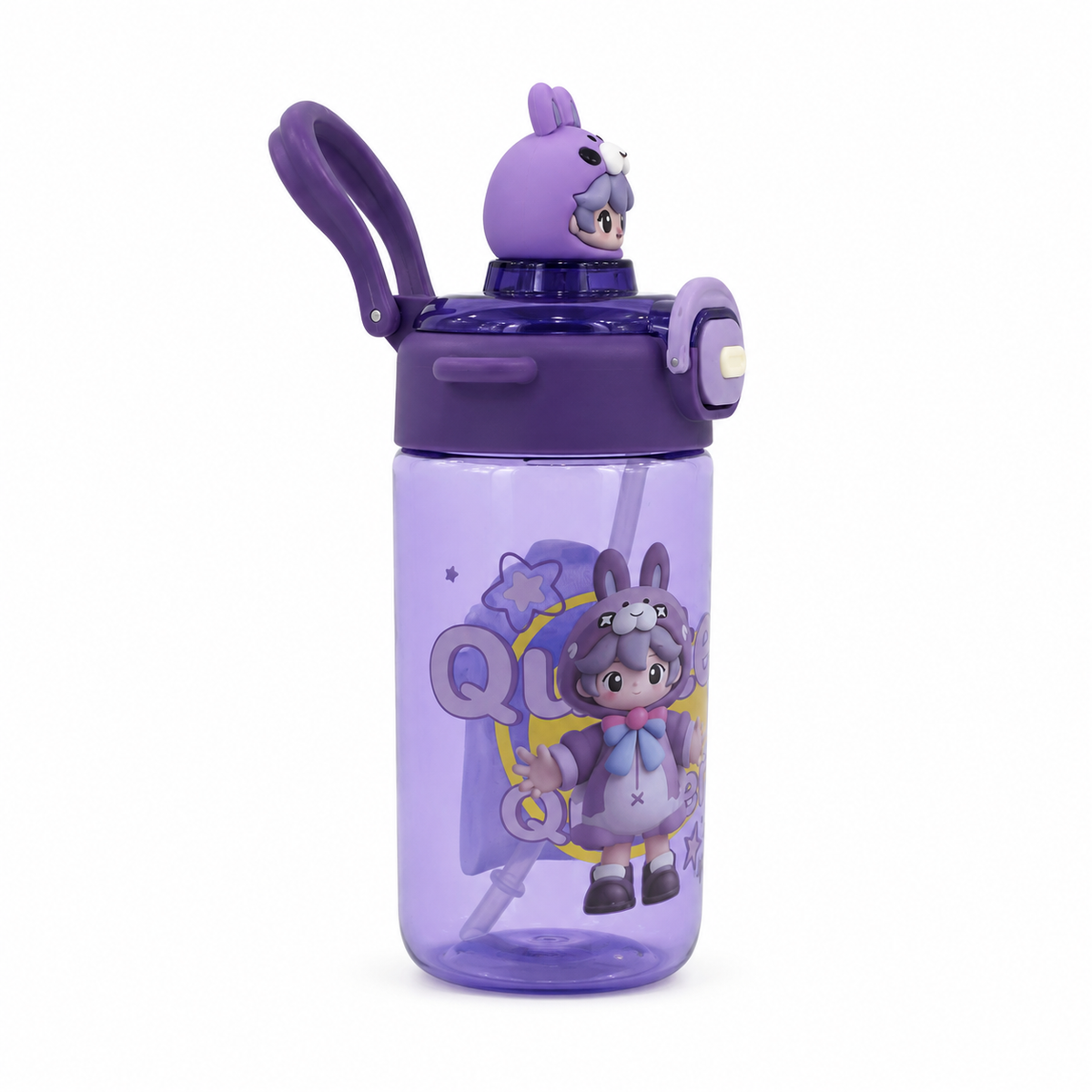 Kids Bunny Water Bottle With Straw And Carry Handle