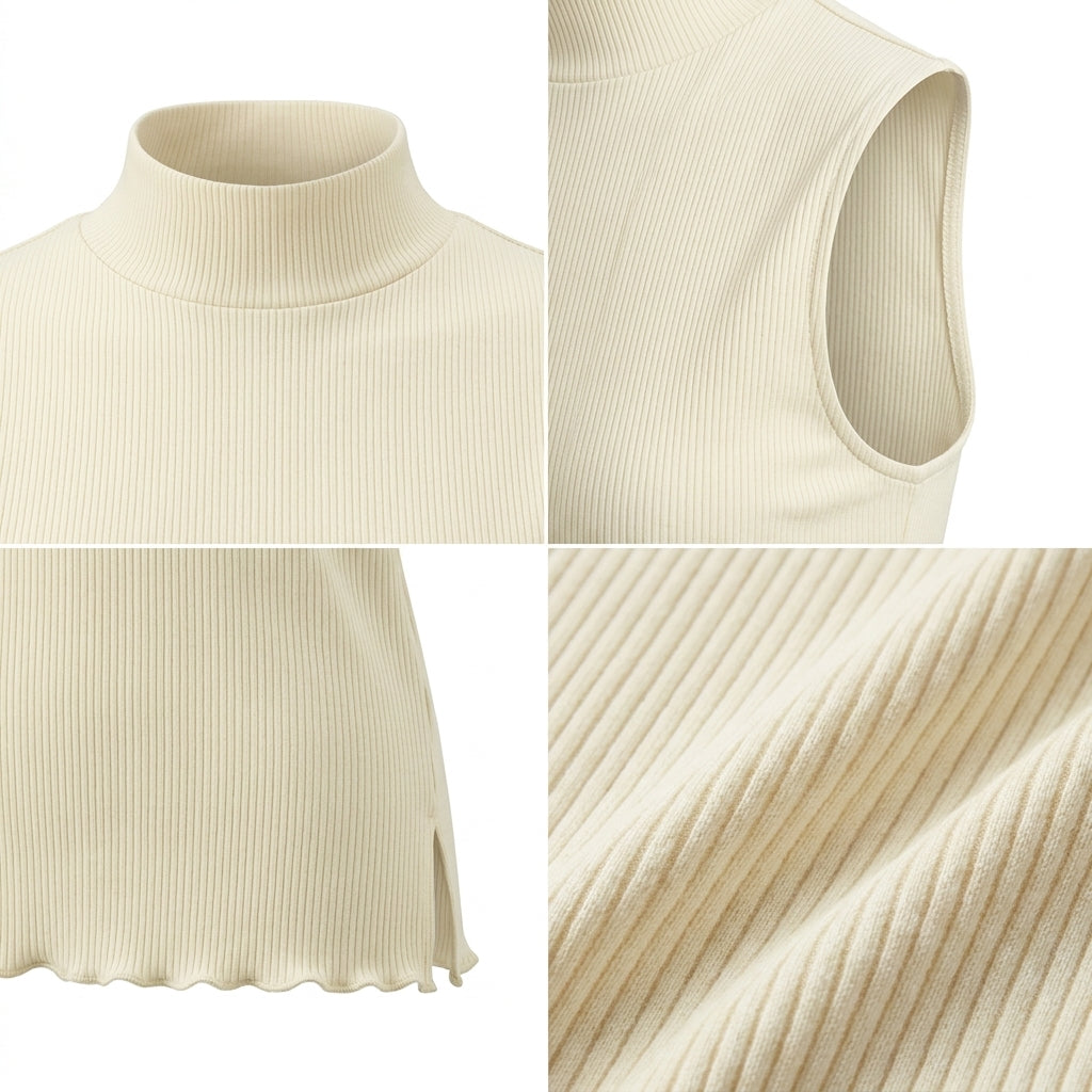 Sleeveless Top With A High Ribbed Collar