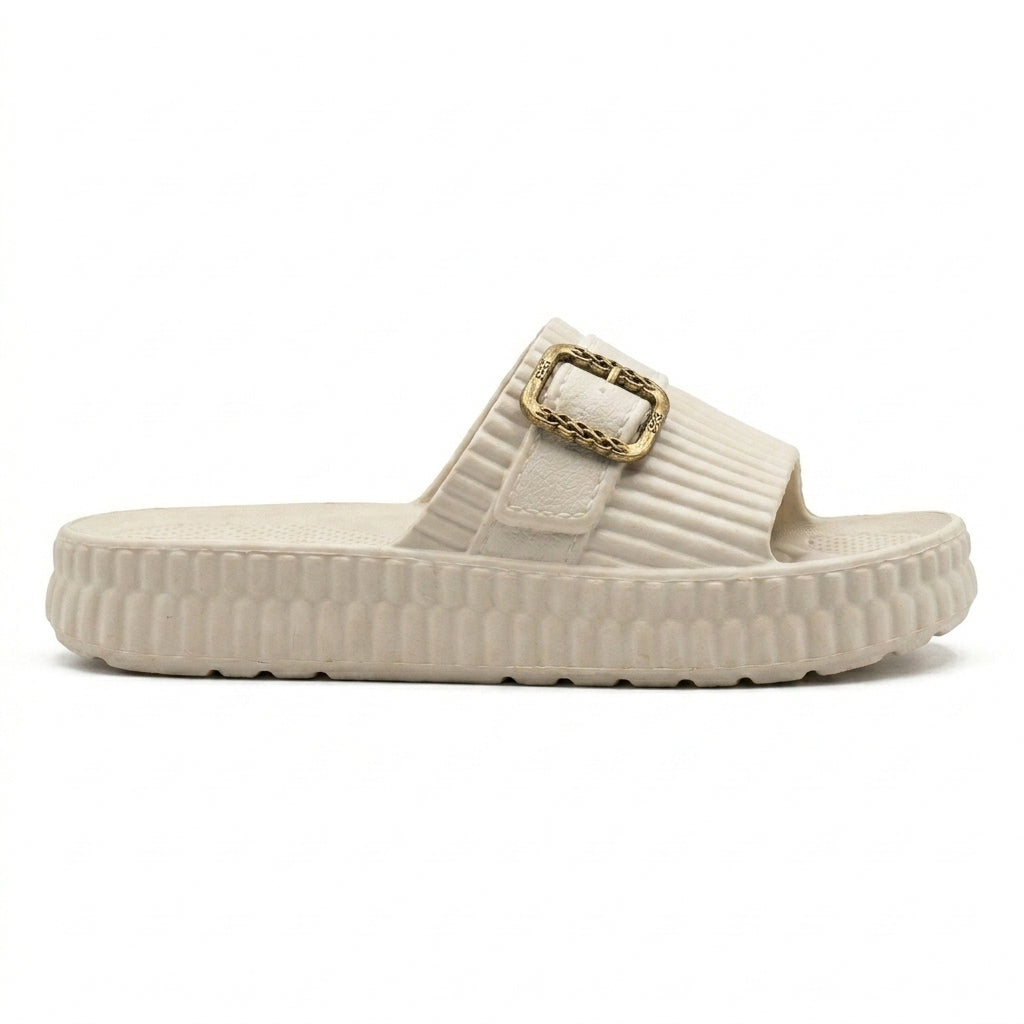 Women Ribbed Buckle Slide Slipper