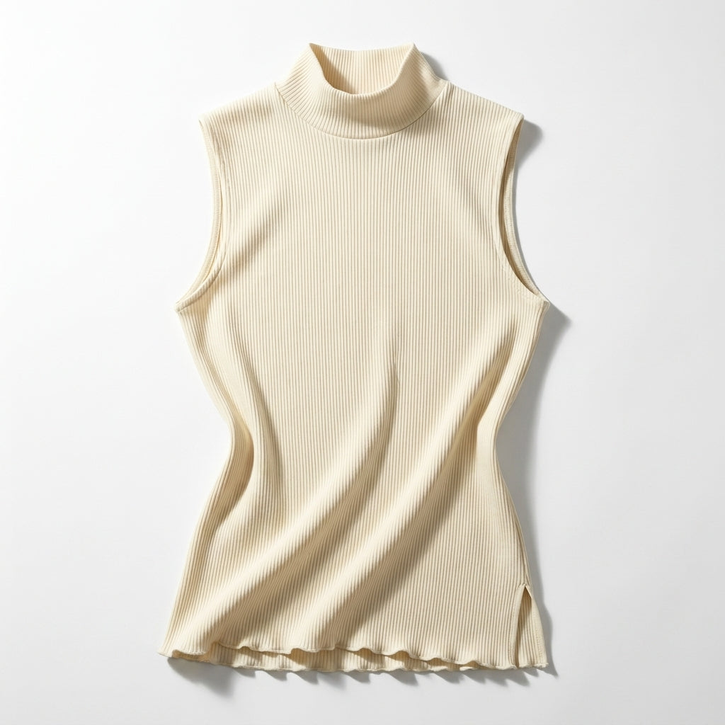 Sleeveless Top With A High Ribbed Collar