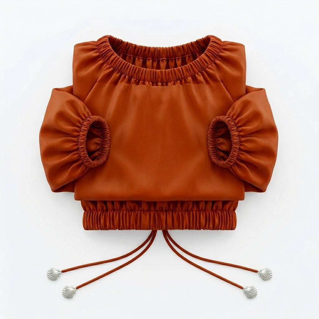 Casual Rose Ruched Crop Top With Side Tie