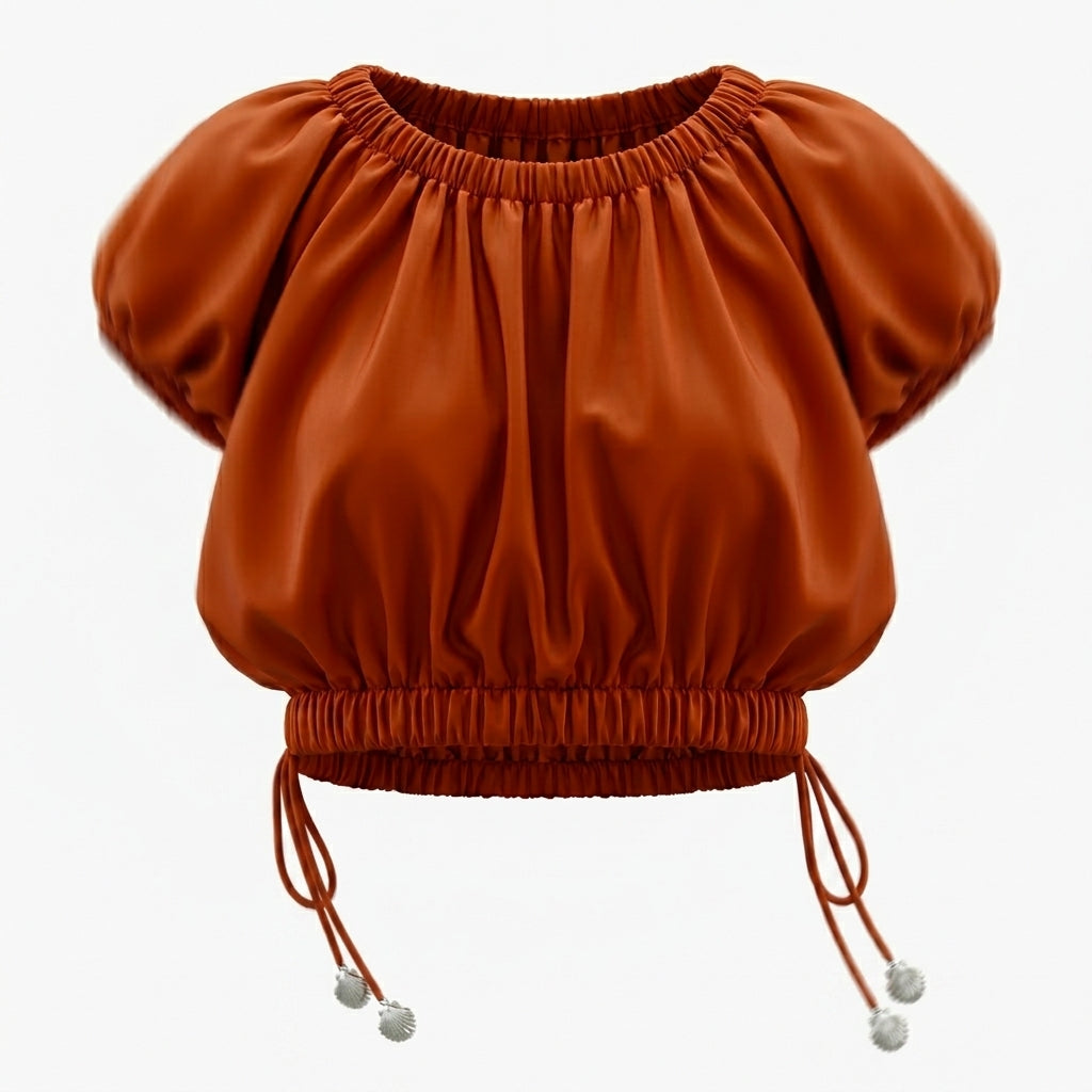 Casual Rose Ruched Crop Top With Side Tie