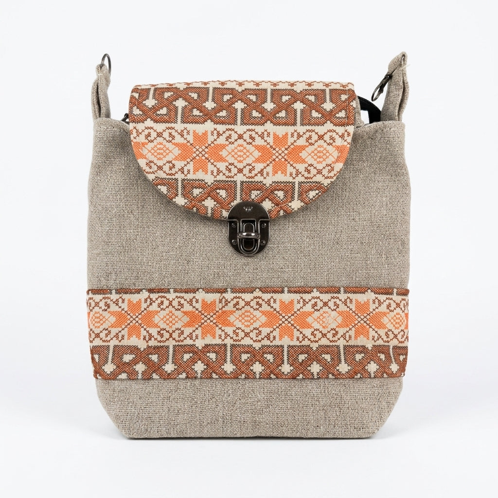 Textured Convertible Backpack Bag With Woven Patterned Flap