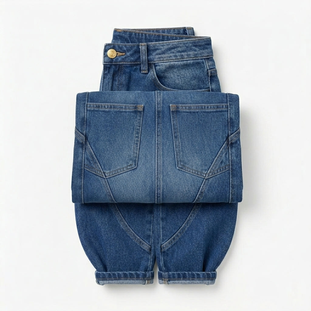 Women Mid Curved Seam Wide Leg Jeans