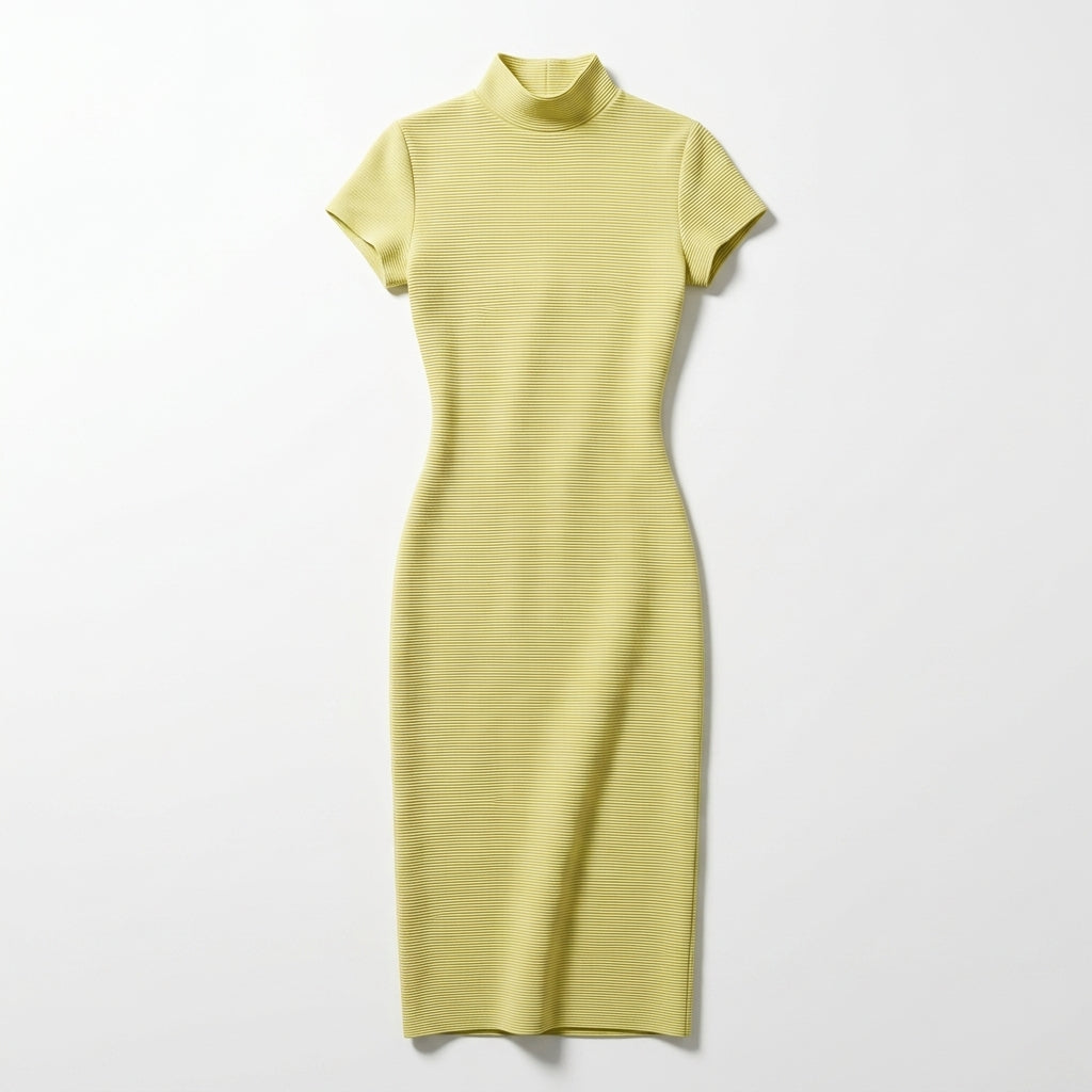 Casual Ribbed Mock Neck Short Sleeve Maxi Dress