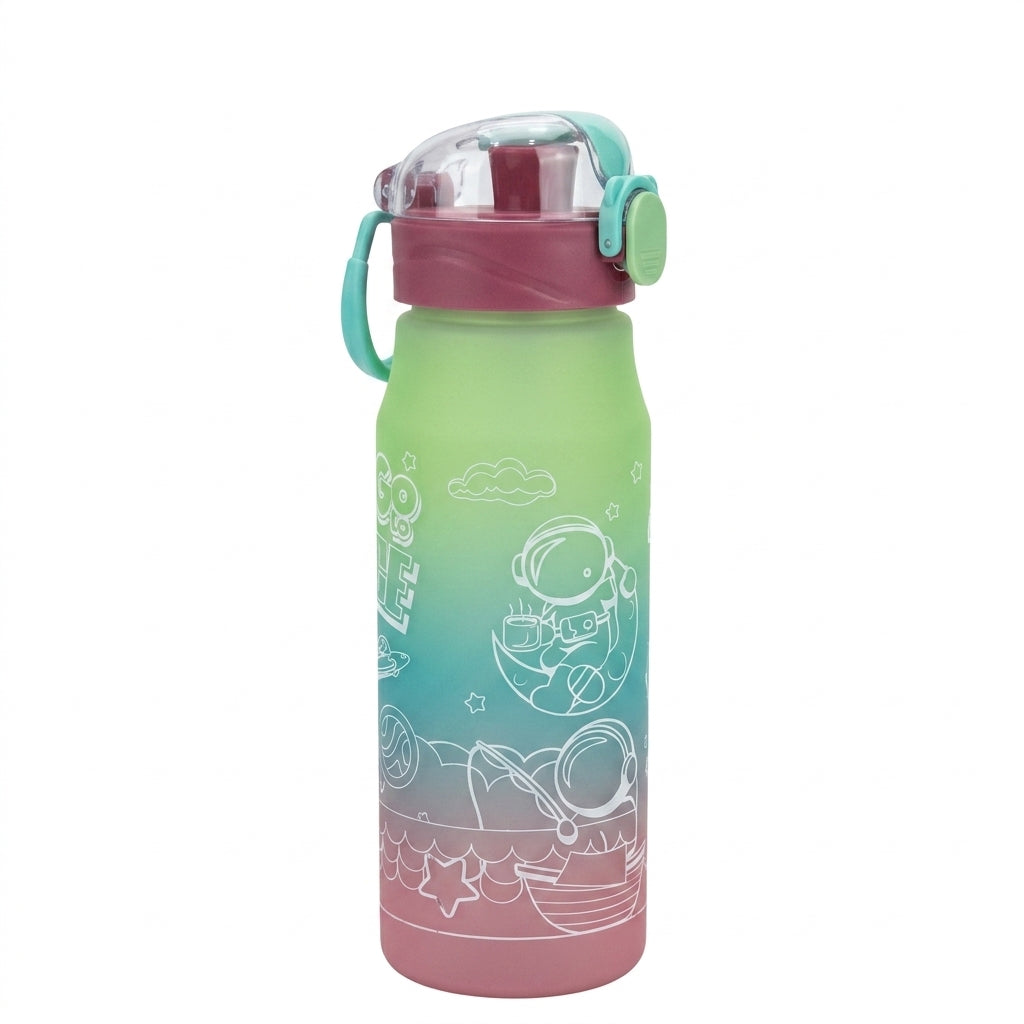 Kids Space Print Water Bottle With Straw Lid