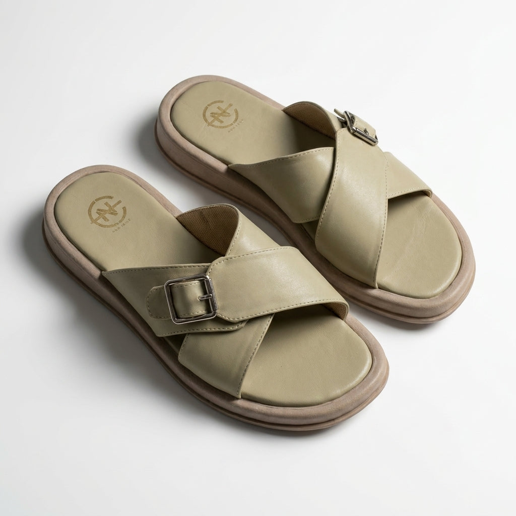 Cross Strap Buckle Slide Slipper