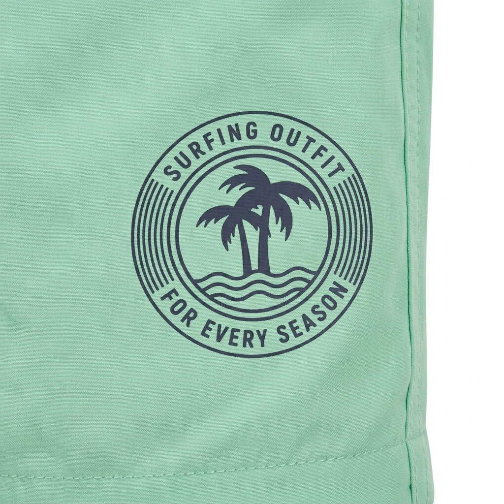 Men Beach Swim Shorts With Drawstring And Palm Tree Logo