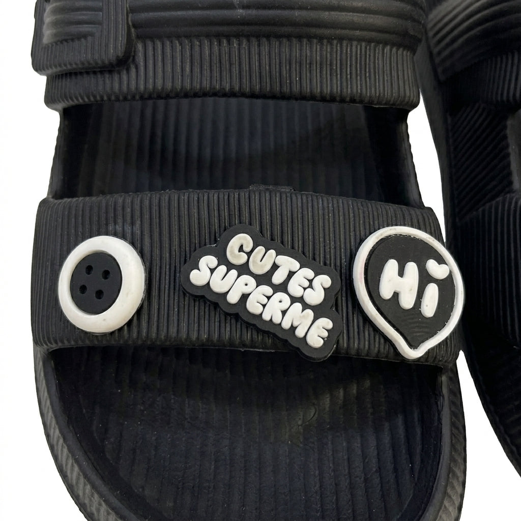 Girls Double Strap Graphic Slide Sandals