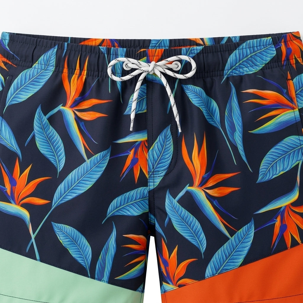 Men Tropical Leaf Print Swim Shorts