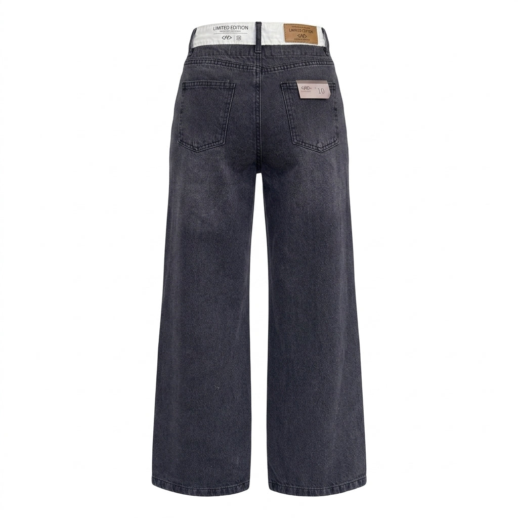 Girls Wide Leg High Waist Denim Jeans Wash