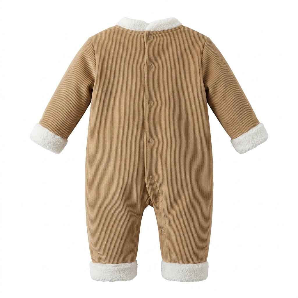 Two Girls Baby Ribbed Plush Trim Romper Cinnamon