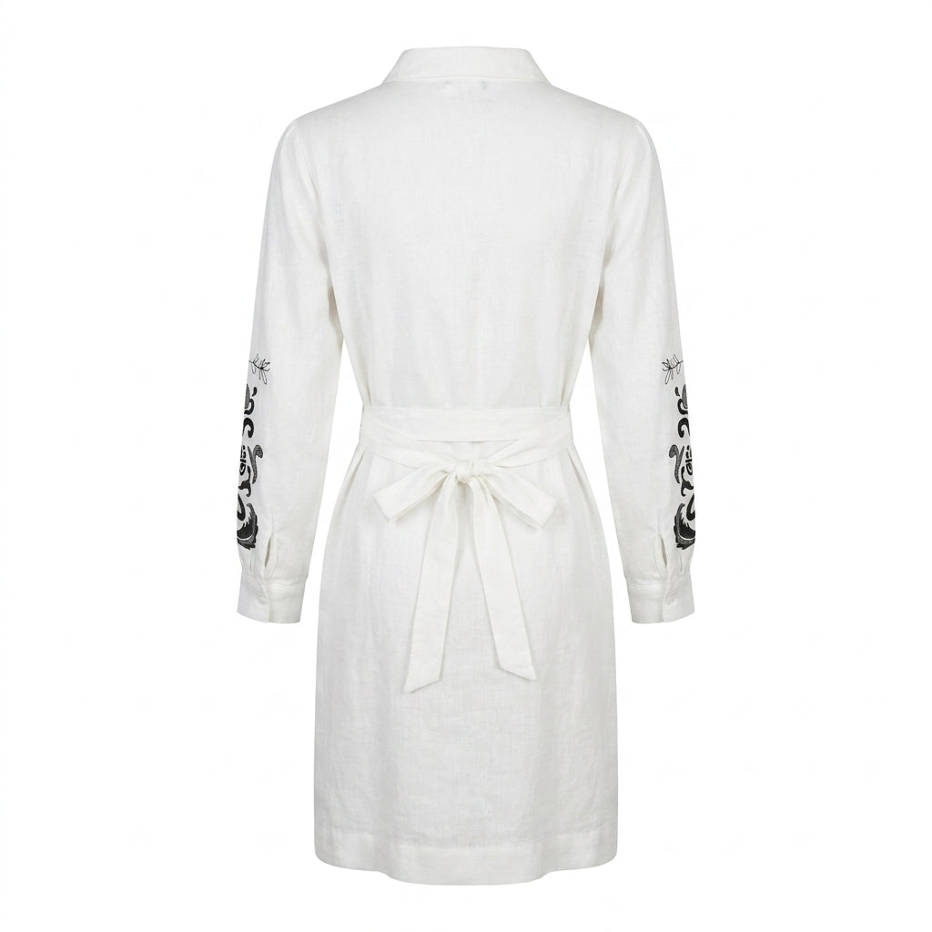 Women Printed Sleeve Button Front Tunic Dress
