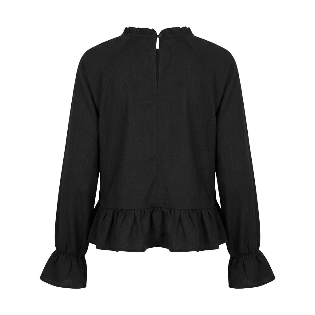 Women Ruffle Hem Long Sleeve Blouse