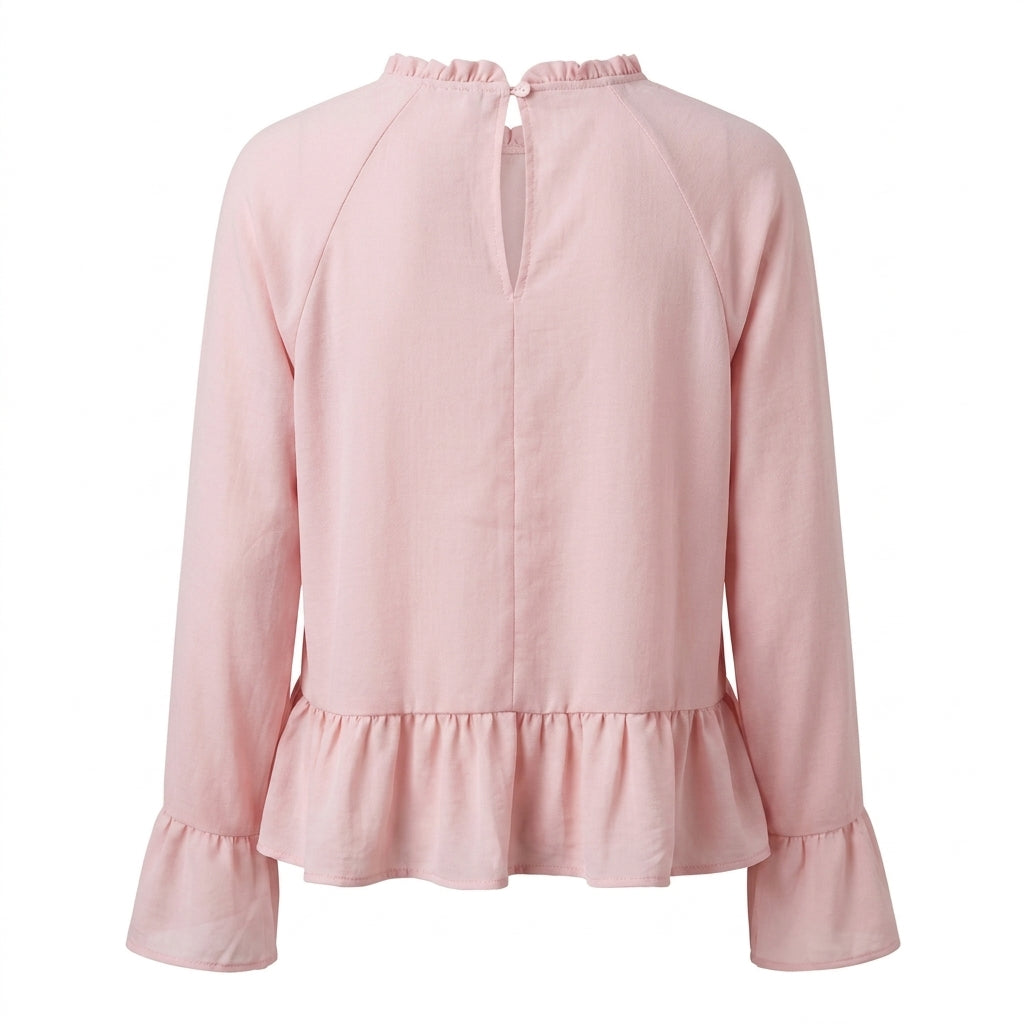 Women Ruffle Hem Long Sleeve Blouse