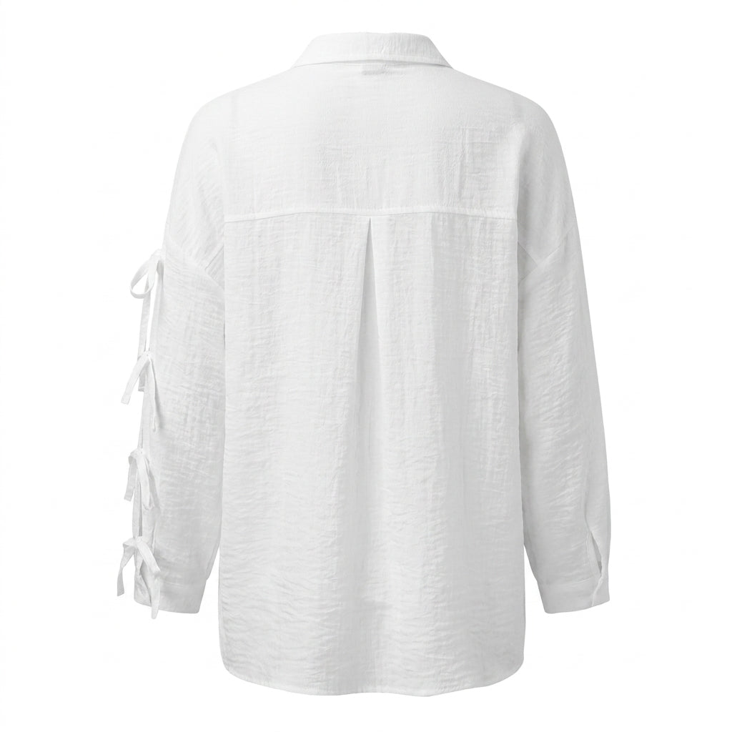 Women Tie Sleeve Button Front Blouse