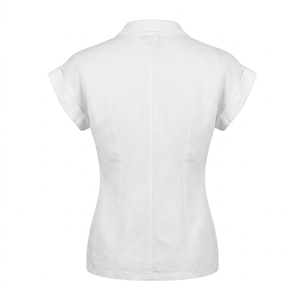Women Short Sleeve Button Front Blouse With Embroidered Pockets